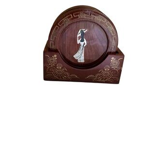 Vintage Decorative Wood Coaster Set